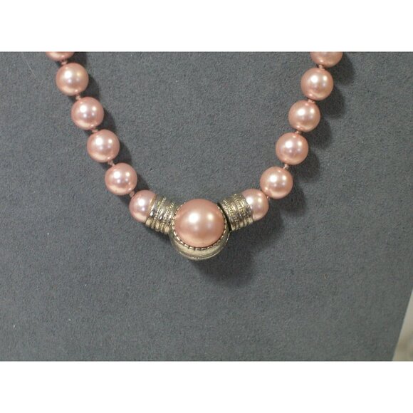 Pink Faux Pearl Necklace With Silver-Tone Kisska Charm & Decorative Clasp - Picture 4 of 6